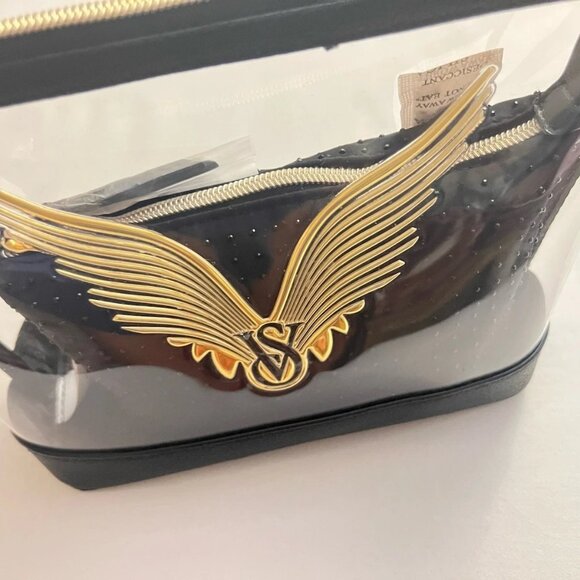 Victoria's Secret Fashion Show Cosmetic Case Black and Clear Gold Wings  NWT - Picture 6 of 11